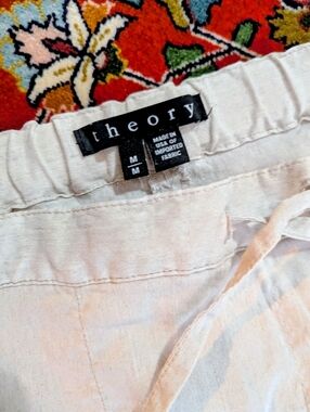 NWOT Theory Lightweight Cream Linen Blend Drawstring Pantalons Lin Mélangé M
